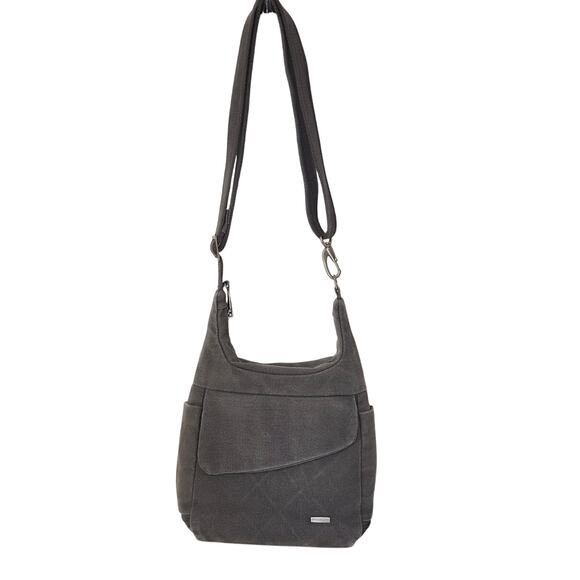 Travelon Gray Canvas Crossbody Security Purse Multi Pocket Durable Travel Bag - Picture 3 of 16